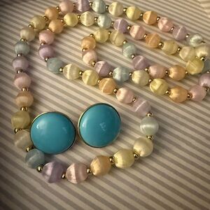 Vintage Trifari Clip on earrings. Free Pastel Beaded Necklace With Purchase